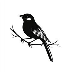 Obraz premium Bird silhouette perched branch, nature, design element, white background, logo