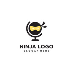 Ninja Logo Design: Black and Yellow Pixel Art on a World Globe