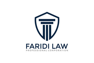 Navy Blue Law Firm Logo With Shield and Pillars on White Background