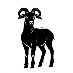 Black ram silhouette, standing, white background, graphic design element