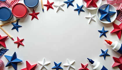 Patriotic decorations. Fourth of July DIY decorations with paper stars and crafting supplies