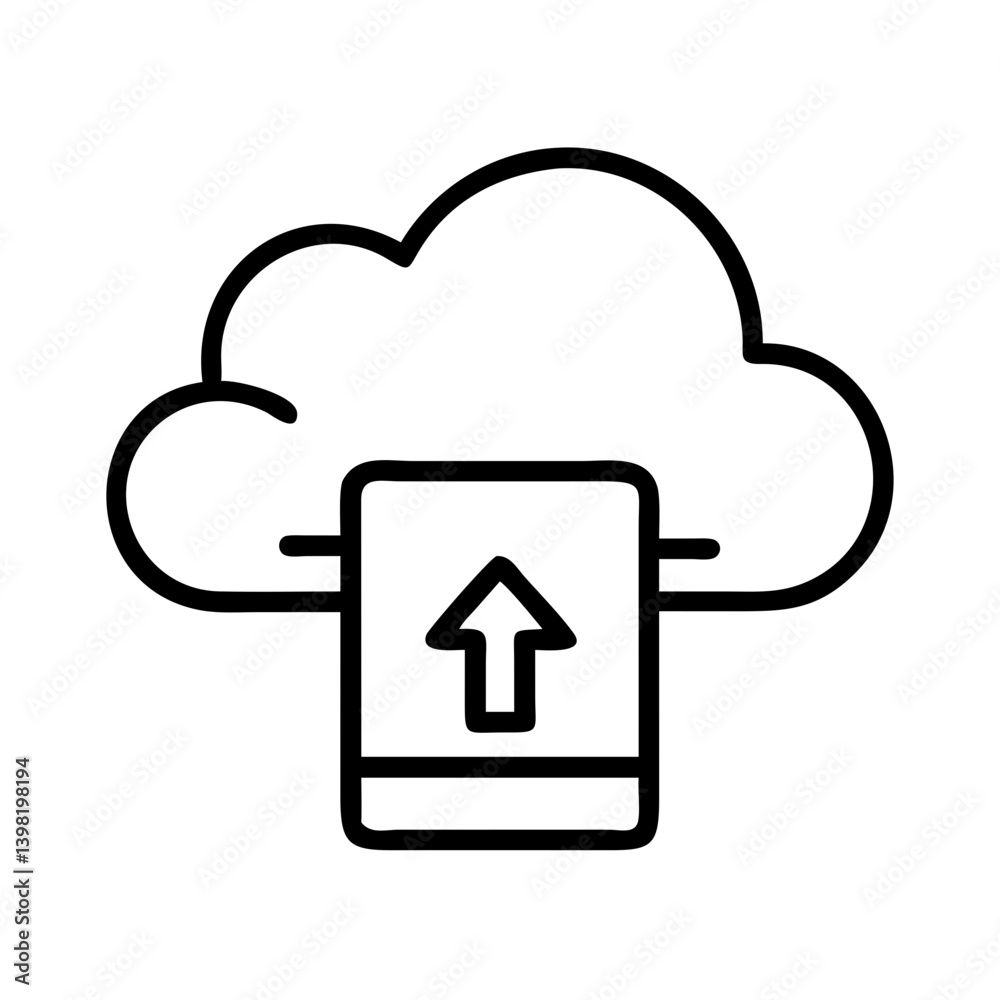Poster cloud upload icon for data transfer and backup solutions in modern technology