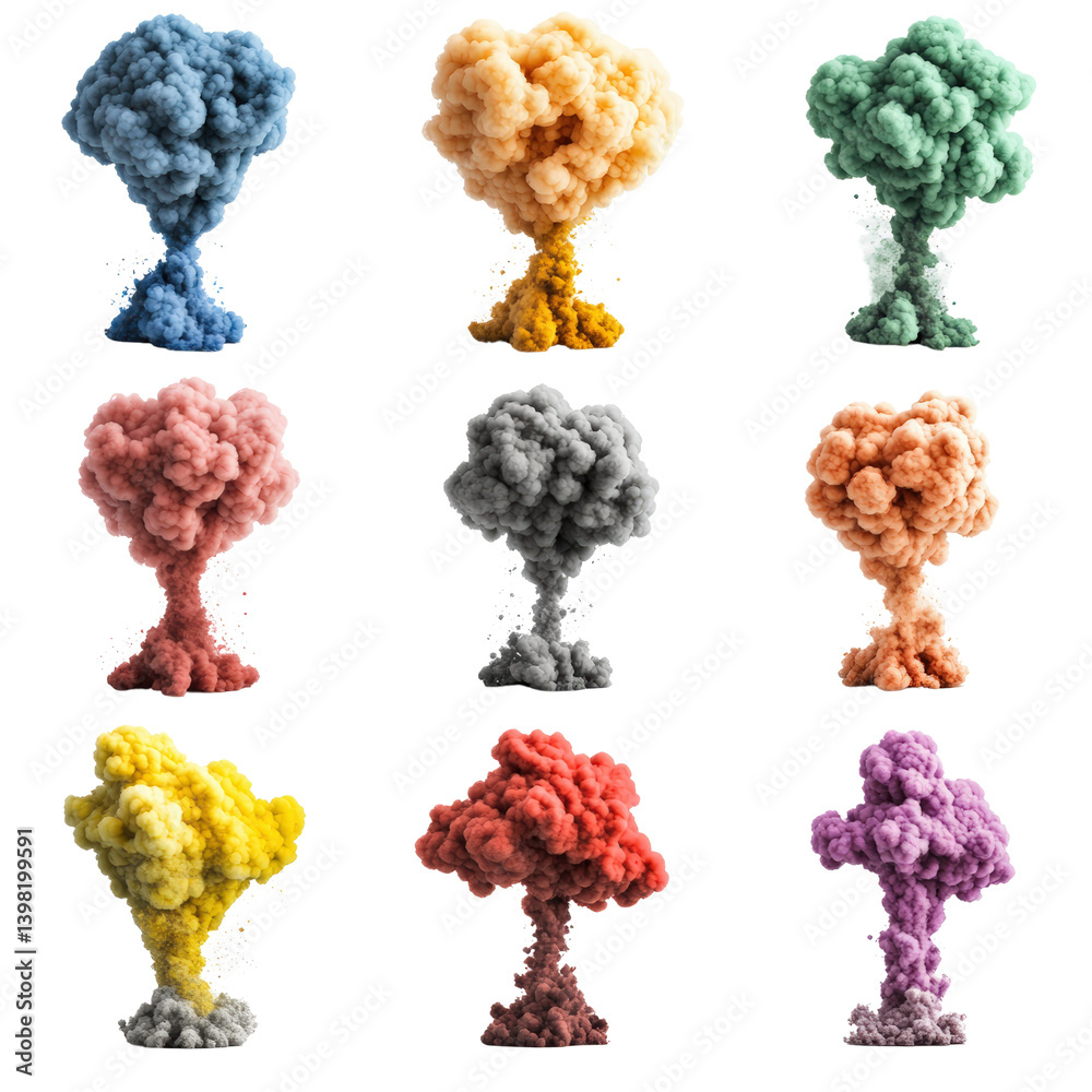 Aufkleber A bunch of colored smoke creating a playful and vibrant atmosphere of color and joy in a dynamic display isolated on transparent background..
