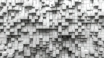 Fototapeta premium Abstract 3D Cube Wall: A Monochromatic Gray Scale Digital Art