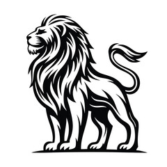 Lion Illustration, Black and White Silhouette, Fierce Mane, Standing Proud, King Animal