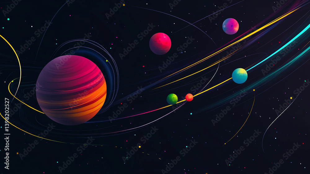 Aufkleber Artistic rendering of the solar system with vibrant colors Generative AI