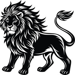 Silhouette Lion, Black Tribal Design, Wild Cat, Animal, Feline, Strong,