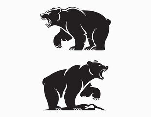 bear vector illustration, two bears vector silhouettes