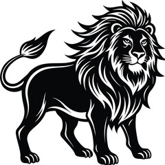 Elegant Lion Majestic Feline, Powerful Stance, Bold Black Silhouette