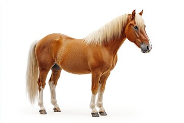 Naklejka premium Stunning Chestnut Horse with Flaxen Mane and Tail Isolated on White Background
