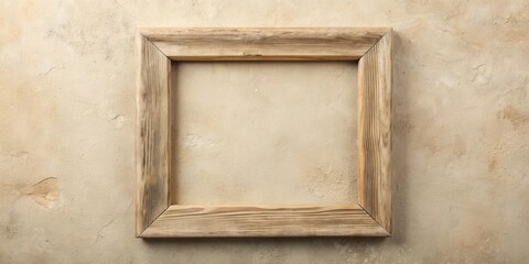 Rustic Wooden Frame on Textured Beige Surface A Blank Canvas for Creative Inspiration