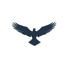 Obraz premium Majestic eagle silhouette soaring, white background, logo design.