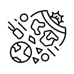 Outline space exploration vector icon featuring earth and celestial elements design