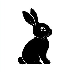 Obraz premium Black rabbit silhouette, sitting, white background, Easter design