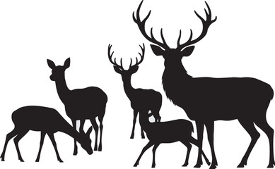deer silhouette set on white background