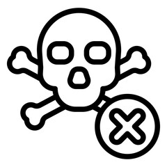 Skull and cross bones ban line icon, prohibited items concept. Vector graphics. Human skeleton, danger forbidden sign on white background, style mobile or design.