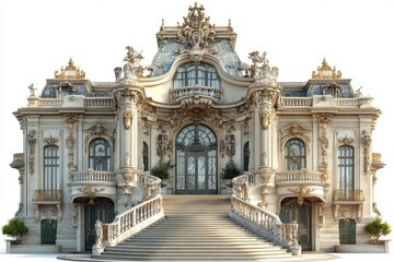 Naklejka premium Grand Palace Entrance Ornate Architecture Majestic Staircase Luxury Mansion Facade