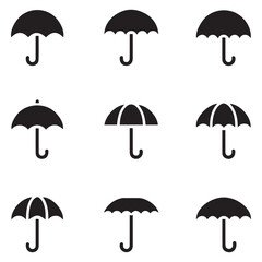 Umbrella simple icon set. Umbrella. Vector Black silhouettes illustration. with white background