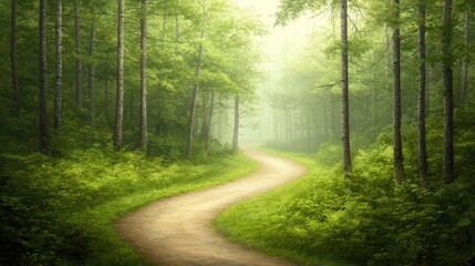 Obraz premium Discovering a serene dirt road through tranquil forest, journey into nature's embrace