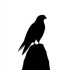Fototapeta premium Majestic falcon silhouette perched on rock, isolated, graphic design element.