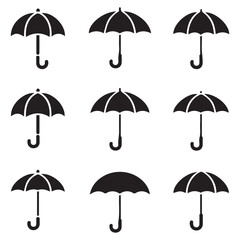 Umbrella simple icon set. Umbrella. Vector Black silhouettes illustration. with white background