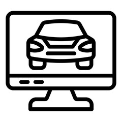 Monitor screen with passenger car line icon, car service concept. Vector graphics. Automobile inspection display sign on white background, style mobile or design.