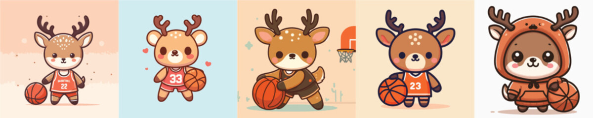cute deer playing basketball vector collection © Jefri Syahputra BKL