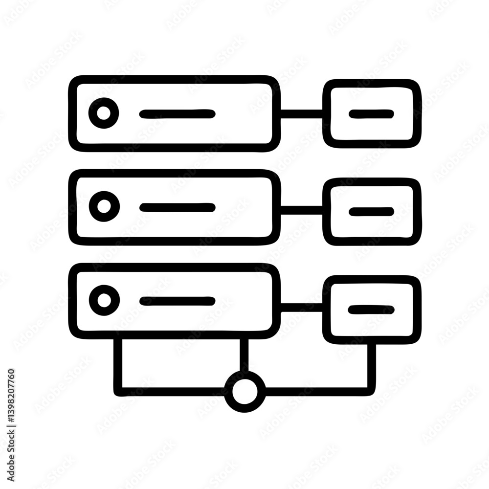 Poster Server data network diagram icon for database connection and storage system design