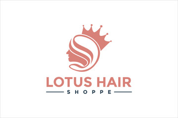 Obraz premium Pink Lotus Hair Shoppe Logo With Crown and Woman Silhouette