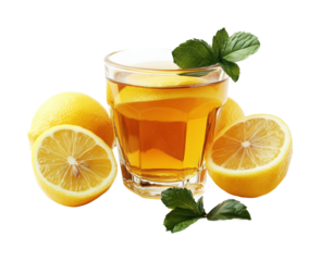 Refreshing lemon drink with mint home kitchen beverage natural view. Isolated on transparent background, png.