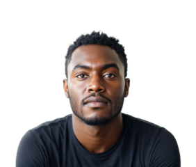 Portrait of a confident man high-quality neutral self-expression. Isolated on transparent background, png.