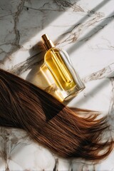 Fototapeta premium Elegant hair oil and smooth hair product for hair care, featuring hair care ingredients and hair care packaging for silky results 