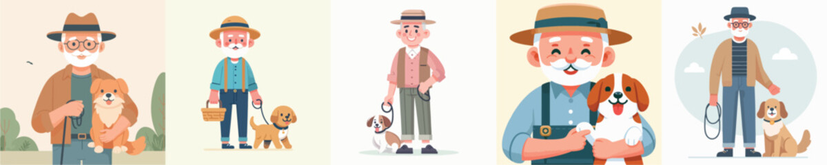 vector of grandfather carrying a dog