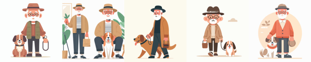 vector of grandfather carrying a dog