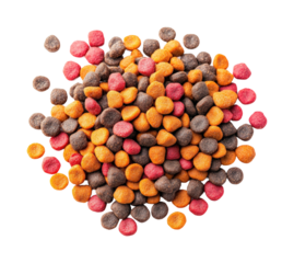Colorful pet food kibble mix product isolated on transparent background, png