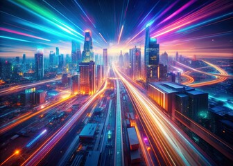 Fototapeta premium Glowing Lines Bokeh Abstract Background Aerial Photography Wallpaper