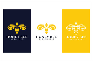 Pixel Art Honey Bee Logo Designs on Yellow Blue and Dark Backgrounds