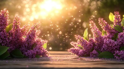 Spring lilac blossoms on rustic wood