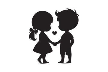 Girl and a boy holding hands icon silhouette illustration with white background. (01)