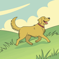 Cute Golden Retriever Cartoon Running_ Simple Dog Art