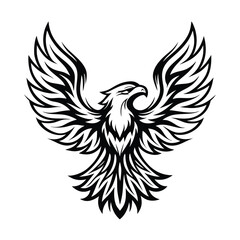 Elegant Eagle Silhouette Logo. Bird of Prey Icon with Spread Wings on White