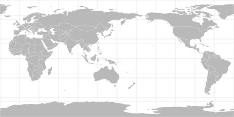 World vector map with country boundaries and graticules in Asia-Pacific view (Standard, PPT-compatible & fully editable)