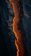 Molten River: Fiery flow through volcanic terrain, elemental contrast.