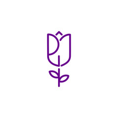 Purple Line Art Tulip Flower Minimalist Design