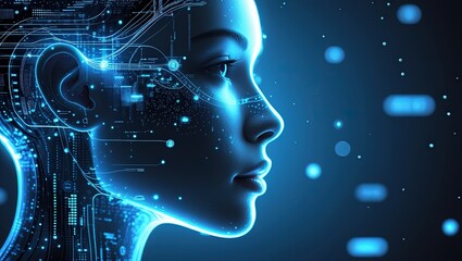 Futuristic Side Profile of a Woman with Glowing Cybernetic Circuits