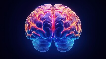 Human brain, vibrant glowing colors, detailed anatomy