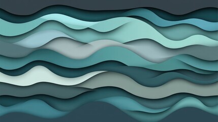 Fototapeta premium Elegant teal layered papercut background with wavy abstract design