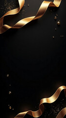 Elegant golden ribbon gracefully displayed on a black background, the image evokes luxury and sophistication. It captures a sense of celebration.