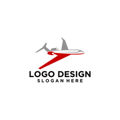 Red And Gray Airplane Logo Design On White Background