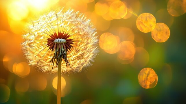 Dandelion in golden sunset glow